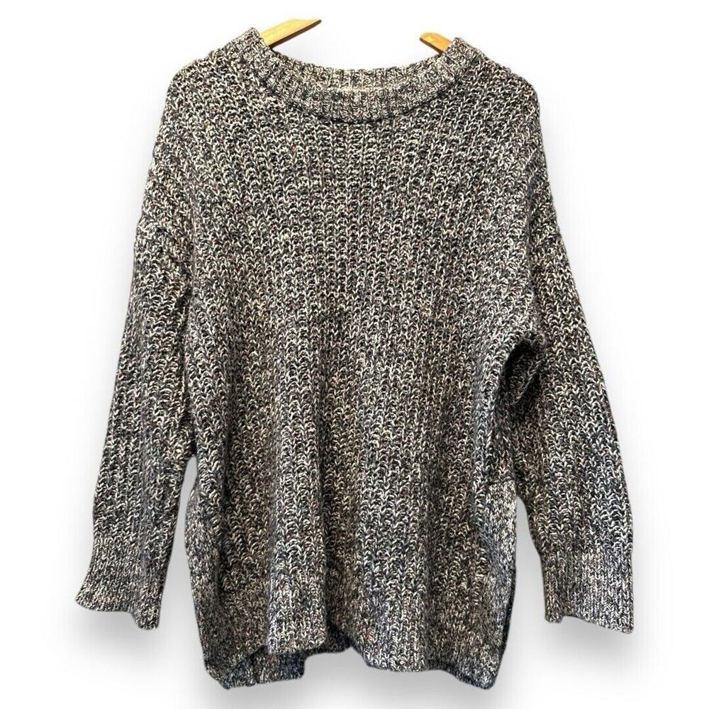 Aerie Oversized Chunky Marled Knit Sweater Grey Confetti Speckled Crew Neck S